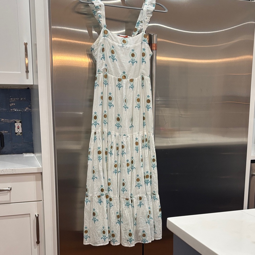 Oliphant White and Blue Floral Maxi Dress